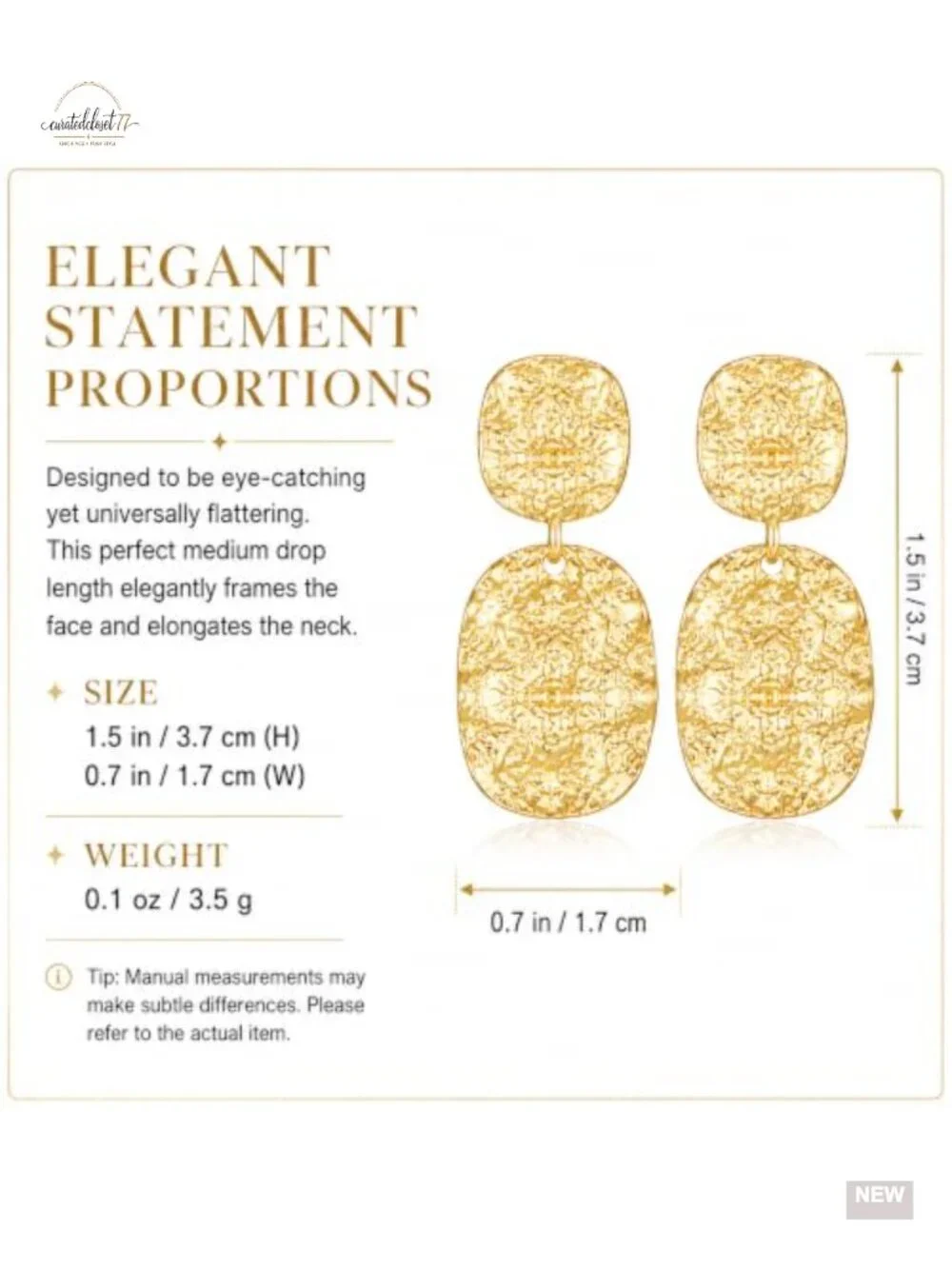 Hammered Textured Double Disc Drop Earrings, Lightweight Abstract Statement